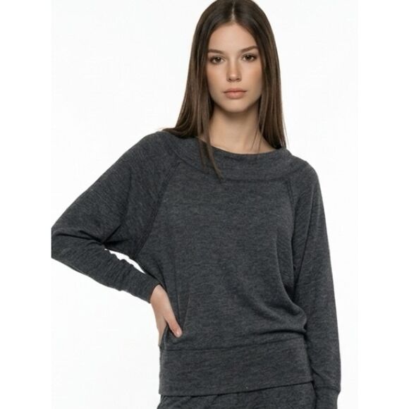 Free People Tops - FREE PEOPLE | WE THE FREE Dark Gray Boatneck Lightweight Sweatshirt Women’s XS